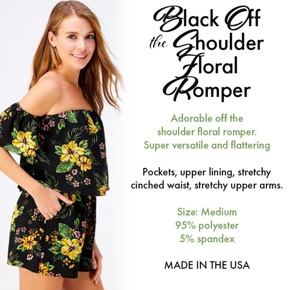 Black Off the Shoulder Floral Romper NEW